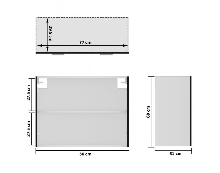 Sonata Висящ стъклен шкаф, черен, 80x31x60 см, ПДЧ
