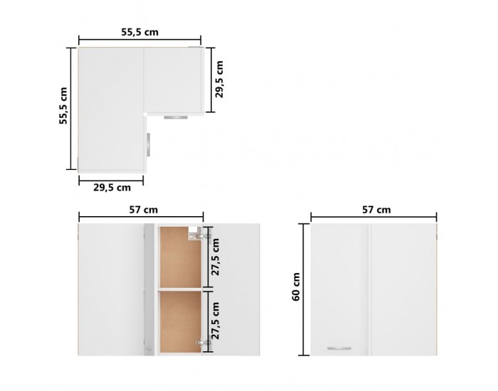 Sonata Висящ ъглов шкаф, бял, 57x57x60 см, ПДЧ