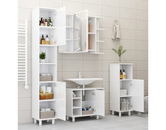 Sonata Шкаф за баня, бял гланц, 30x30x95 см, ПДЧ