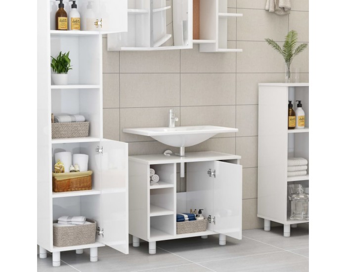 Sonata Шкаф за баня, бял гланц, 60x32x53,5 см, ПДЧ