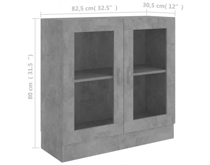 Sonata Шкаф витрина, бетонно сив, 82,5x30,5x80 см, ПДЧ