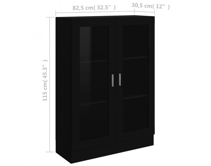 Sonata Шкаф витрина, черен, 82,5x30,5x115 см, ПДЧ