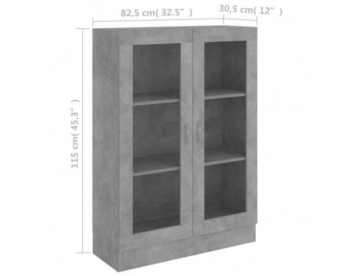 Sonata Шкаф витрина, бетонно сив, 82,5x30,5x115 см, ПДЧ