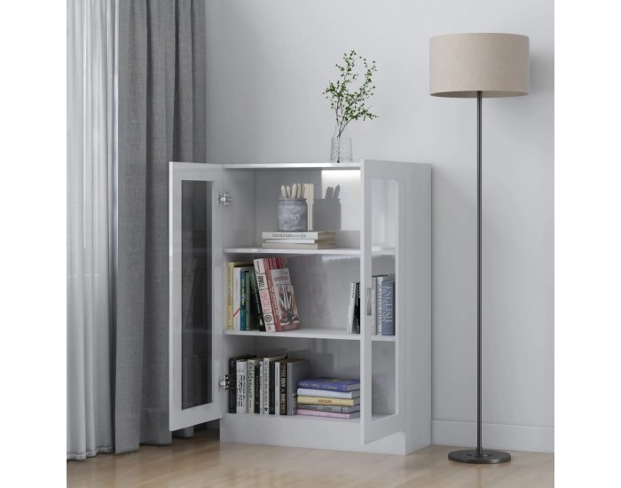 Sonata Шкаф витрина, бял гланц, 82,5x30,5x115 см, ПДЧ