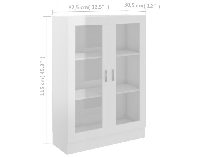 Sonata Шкаф витрина, бял гланц, 82,5x30,5x115 см, ПДЧ