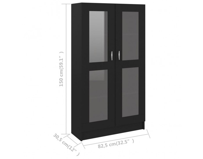 Sonata Шкаф витрина, черен, 82,5x30,5x150 см, ПДЧ