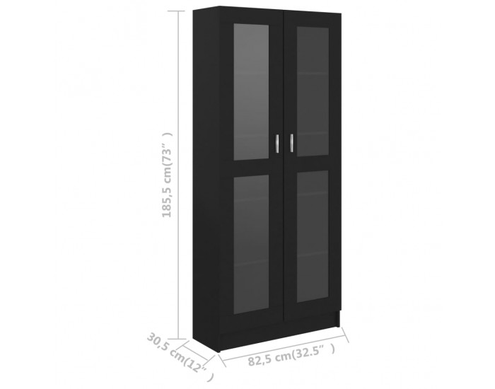 Sonata Шкаф витрина, черен, 82,5x30,5x185,5 см, ПДЧ