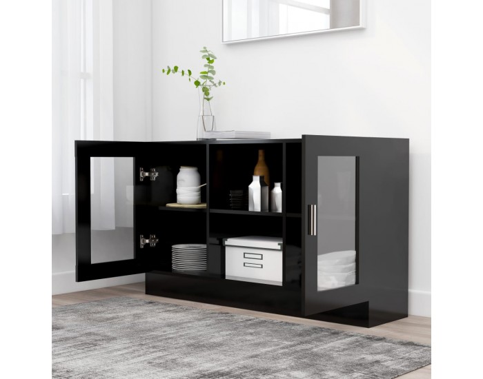 Sonata Шкаф витрина, черен, 120x30,5x70 см, ПДЧ