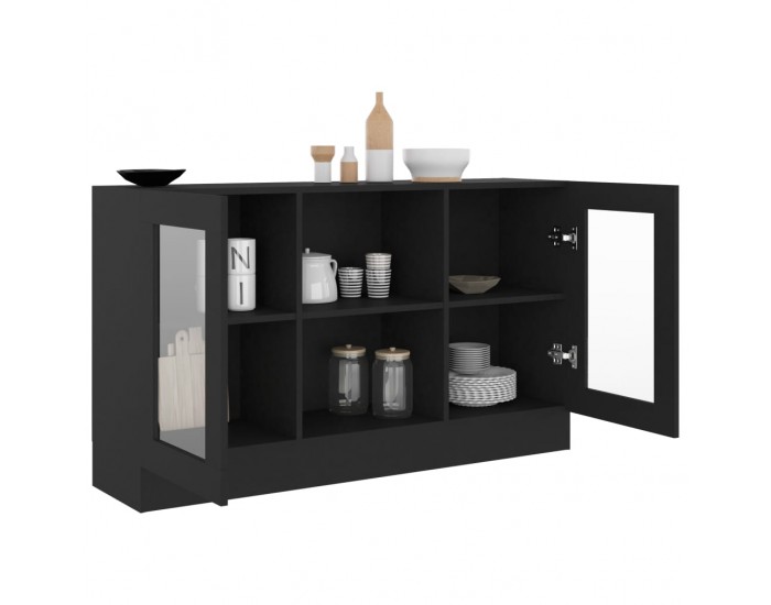 Sonata Шкаф витрина, черен, 120x30,5x70 см, ПДЧ