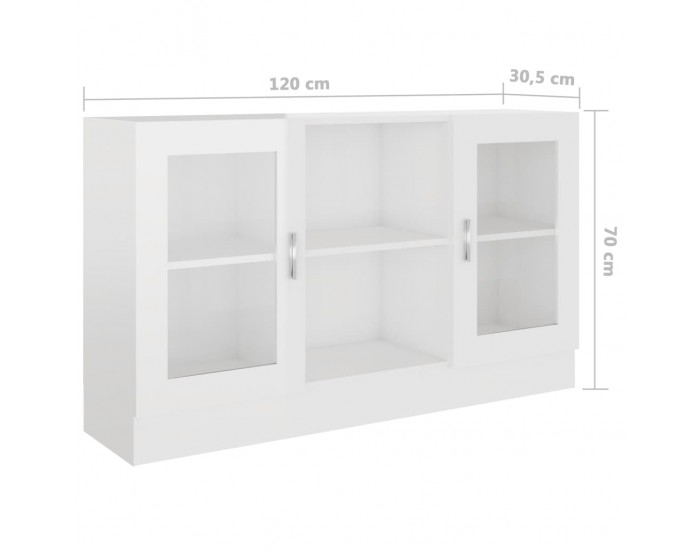 Sonata Шкаф витрина, бял гланц, 120x30,5x70 см, ПДЧ