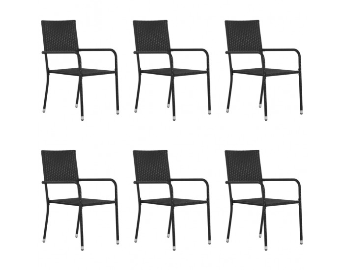 Sonata Външни трапезни столове, 6 бр, полиратан, черни