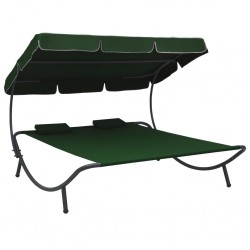 Sonata Лаундж легло на открито с навес и възглавници, зелено - Комплекти за външни условия