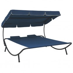 Sonata Лаундж легло на открито с навес и възглавници, синьо - Комплекти за външни условия