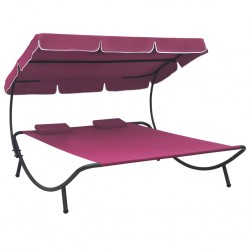 Sonata Лаундж легло на открито с навес и възглавници, розово - Комплекти за външни условия