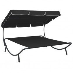 Sonata Градинско лаундж легло със сенник, черно - Комплекти за външни условия