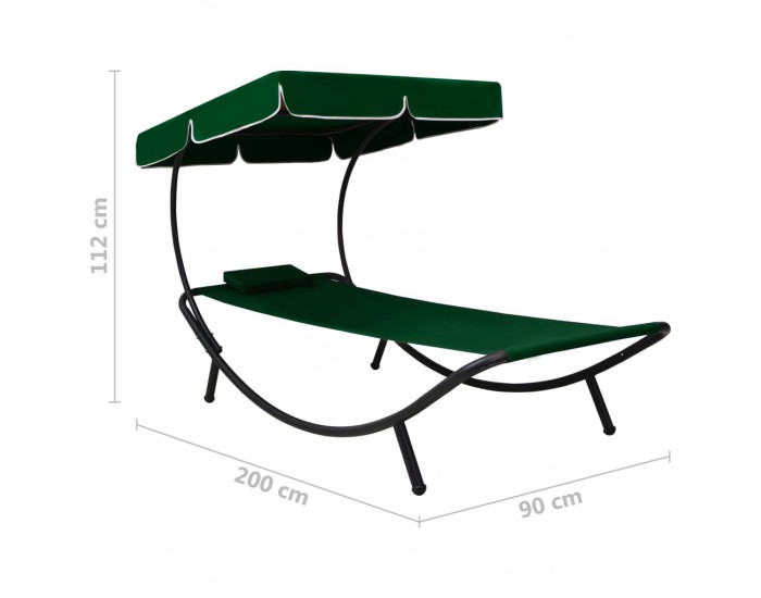 Sonata Лаундж легло на открито с навес и възглавница, зелено