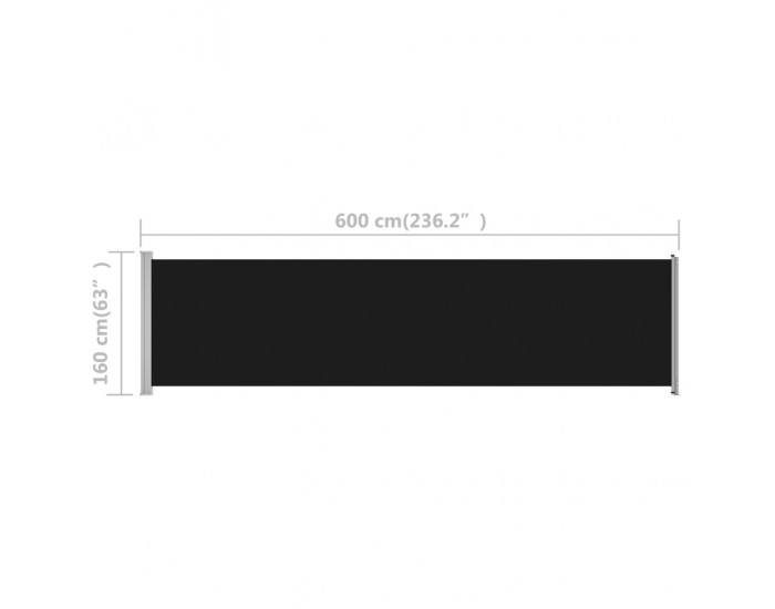 Sonata Прибираща се дворна странична тента, 600x160 см, черна