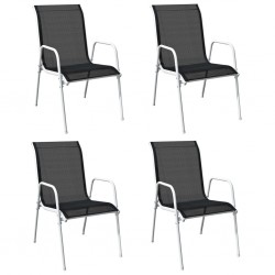 Sonata Стифиращи градински столове, 4 бр, стомана и Textilene, черни - Градински столове
