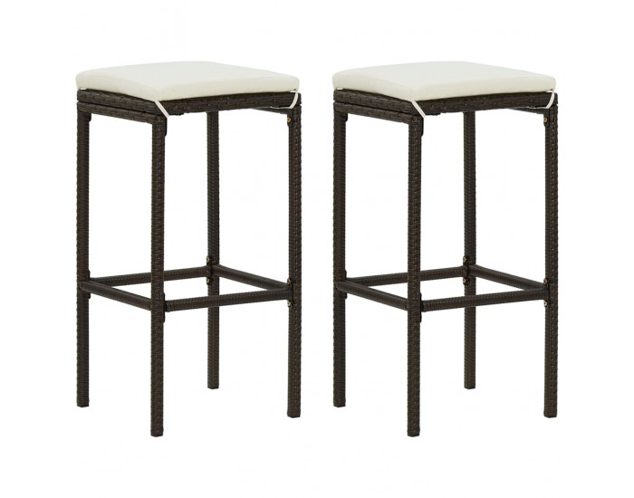 Sonata H Бар табуретки с възглавници, 2 бр, кафяв полиратан
