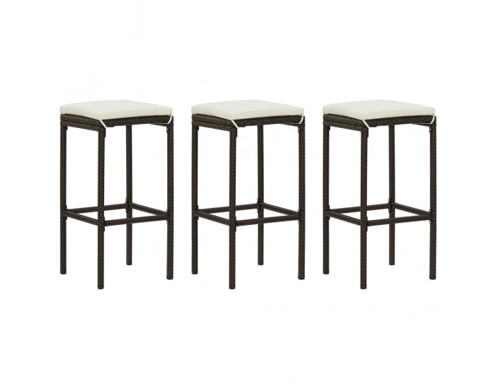 Sonata H Бар табуретки с възглавници, 3 бр, кафяв полиратан Sonata H Бар табуретки с възглавници, 3 бр, кафяв полиратан