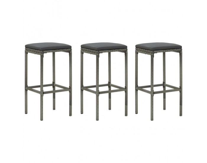 Sonata H Бар табуретки с възглавници, 3 бр, полиратан, сиви Sonata H Бар табуретки с възглавници, 3 бр, полиратан, сиви