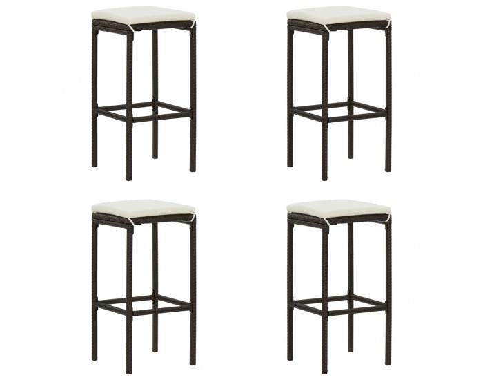 Sonata H Бар табуретки с възглавници, 4 бр, кафяв полиратан