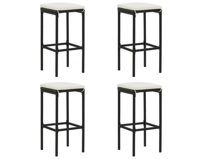 Sonata H Бар табуретки с възглавници, 4 бр, черен полиратан