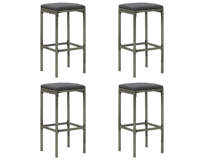 Sonata H Бар табуретки с възглавници, 4 бр, полиратан, сиви