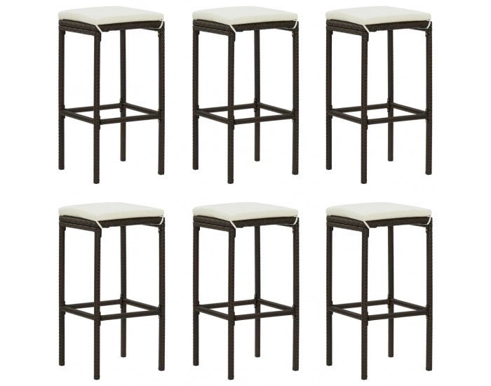 Sonata H Бар табуретки с възглавници, 6 бр, кафяв полиратан