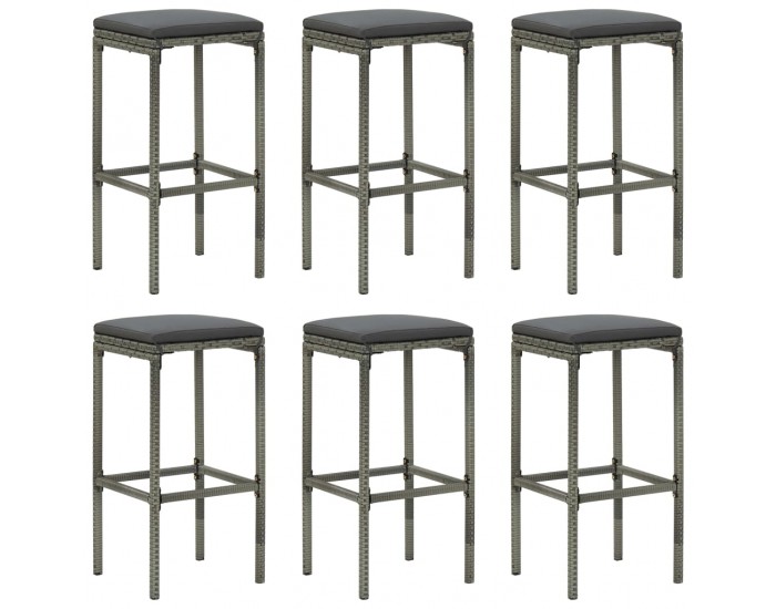 Sonata H Бар табуретки с възглавници, 6 бр, полиратан, сиви