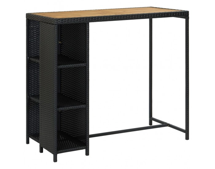 Sonata H Бар маса с шкаф за съхранение, черна, 120x60x110 см, полиратан
