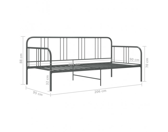 Sonata Рамка за легло, разтегателен диван, сива, метал, 90x200 см