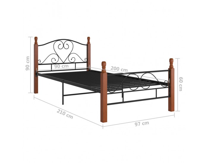 Sonata Рамка за легло, черна, метал, 90x200 см