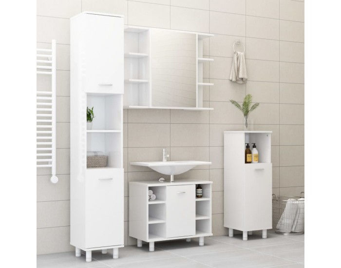 Sonata Комплект мебели за баня от 4 части, бял гланц, ПДЧ