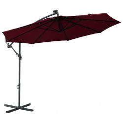 Sonata Градински чадър с LED осветление стоманен прът виненочервен - Сенници и Чадъри