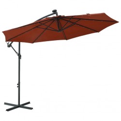 Sonata Градински чадър с LED осветление стоманен прът цвят теракота - Сенници и Чадъри