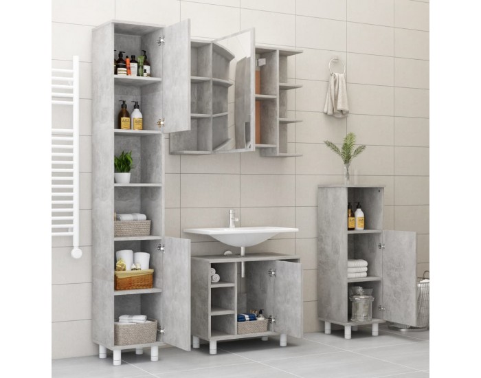 Sonata Комплект мебели за баня от 3 части, бетонно сив, ПДЧ