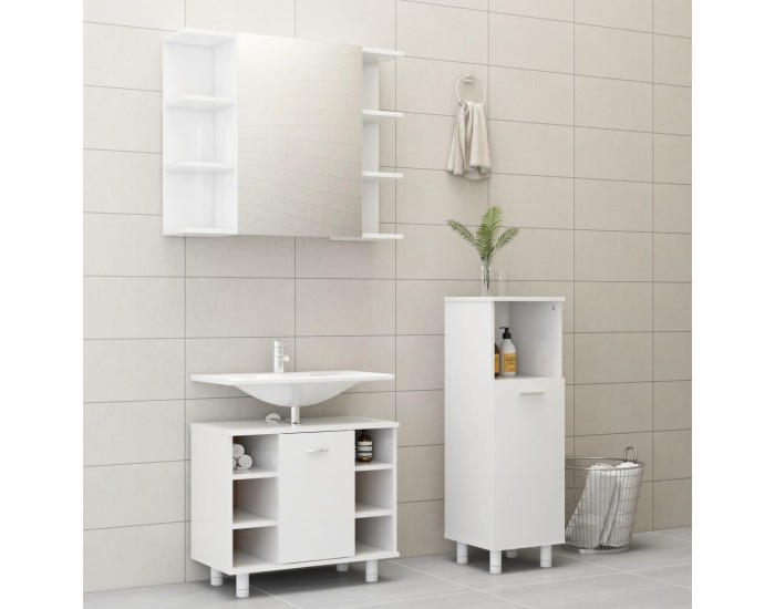Sonata Комплект мебели за баня от 3 части, бял гланц, ПДЧ
