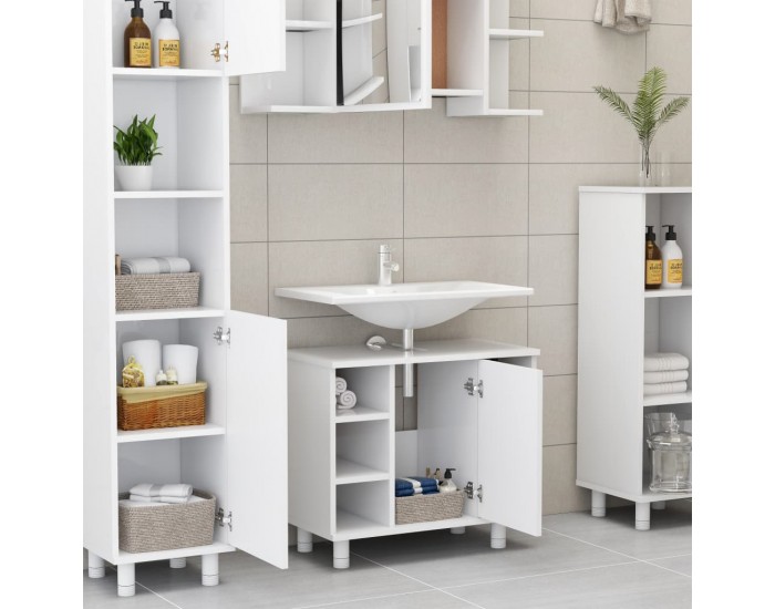 Sonata Комплект мебели за баня от 3 части, бял, ПДЧ