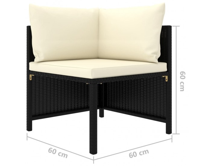 Sonata Градински комплект с възглавници, 4 части, черен полиратан