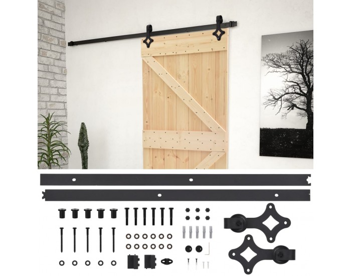 Sonata Плъзгаща врата с монтажни части, 80x210 см, борово дърво масив