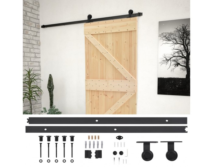 Sonata Плъзгаща врата с монтажни части, 80x210 см, борово дърво масив Sonata Плъзгаща врата с монтажни части, 80x210 см, борово дърво масив