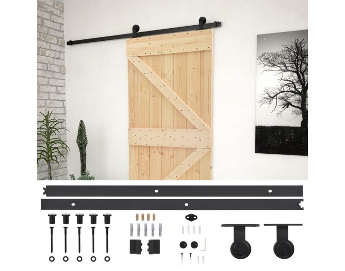 Sonata Плъзгаща врата с монтажни части, 90x210 см, борово дърво масив