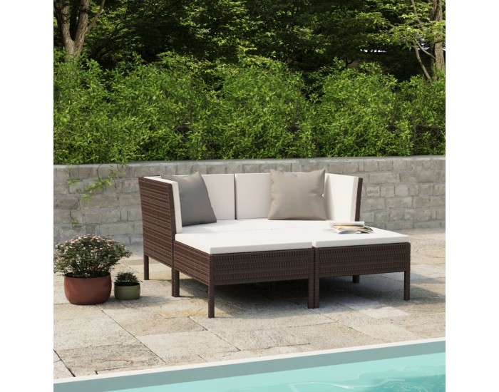 Sonata Градински комплект с възглавници, 4 части, кафяв полиратан