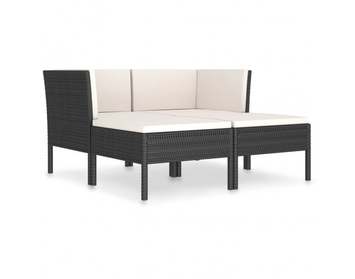 Sonata Градински комплект с възглавници, 4 части, черен полиратан