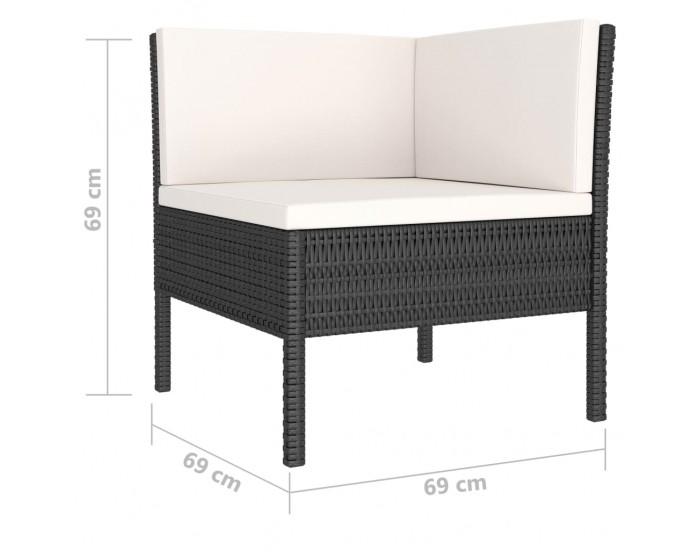 Sonata Градински комплект с възглавници, 4 части, черен полиратан