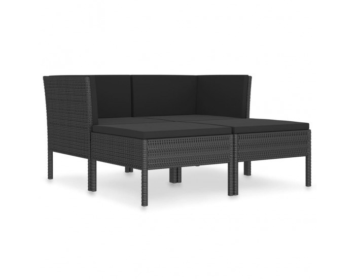 Sonata Градински комплект с възглавници, 4 части, полиратан, черен