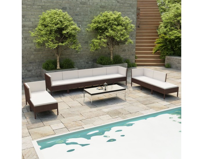 Sonata Градински комплект с възглавници, 10 части, кафяв полиратан