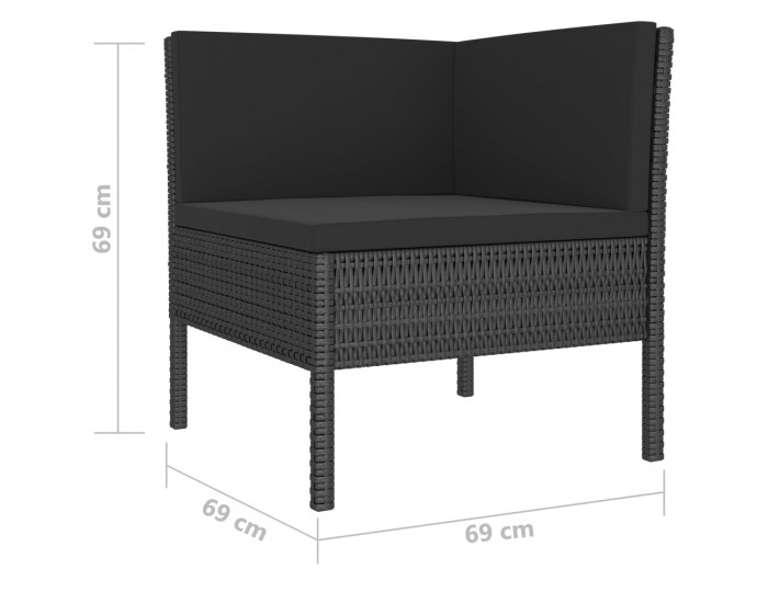 Sonata Градински комплект с възглавници, 10 части, черен полиратан