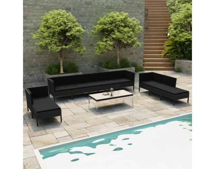 Sonata Градински комплект с възглавници, 10 части, черен полиратан